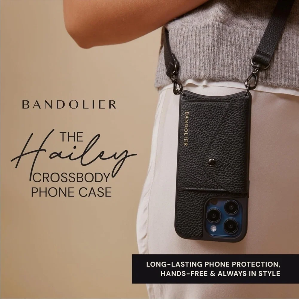 Bandolier Black Leather Phone Crossbody For 15 pro max